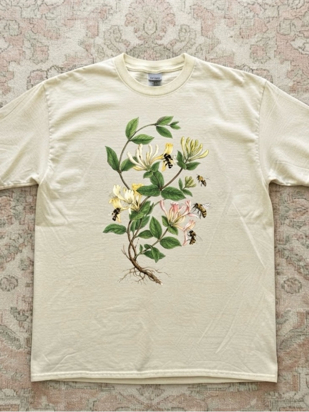 Honey Bees & Honeysuckle Flowers Botanical T-Shirt